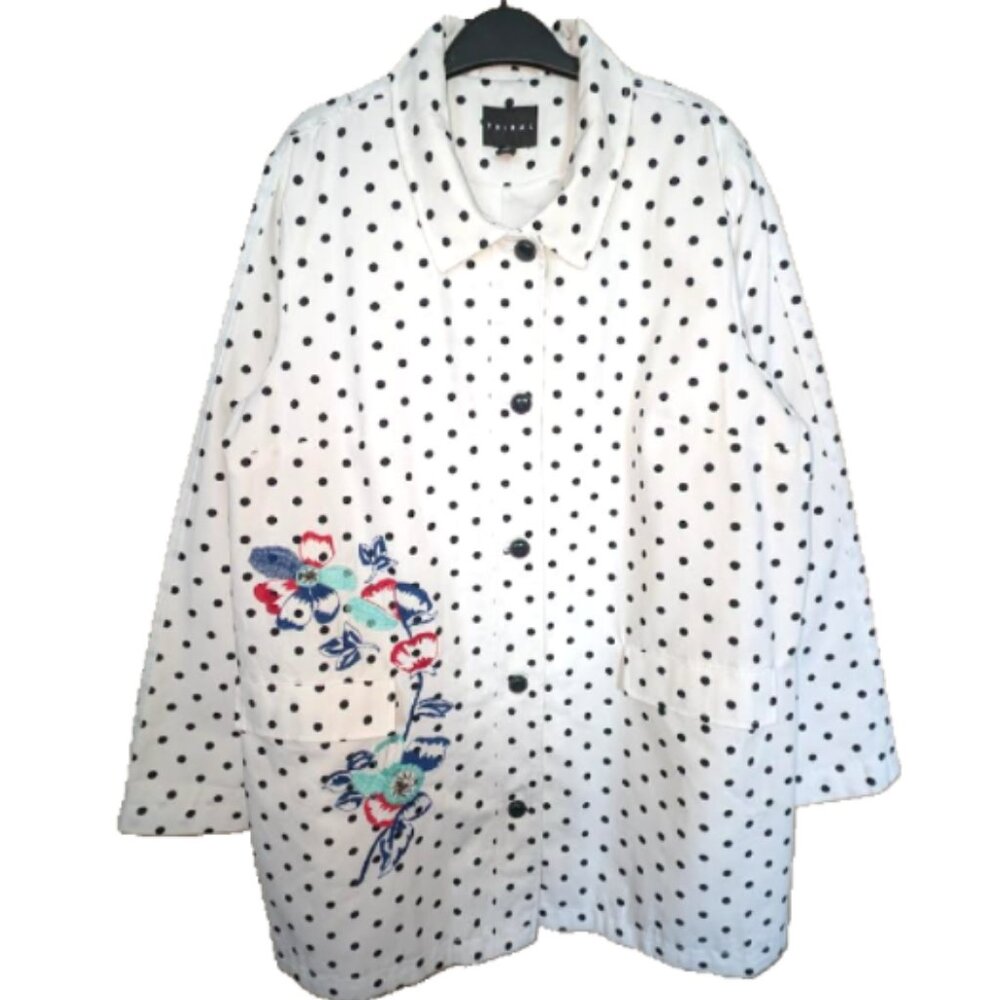2/$35+$9.99Ship NWOT Tribal Polka Dot Spring Summer Coat with Floral Embroidery
